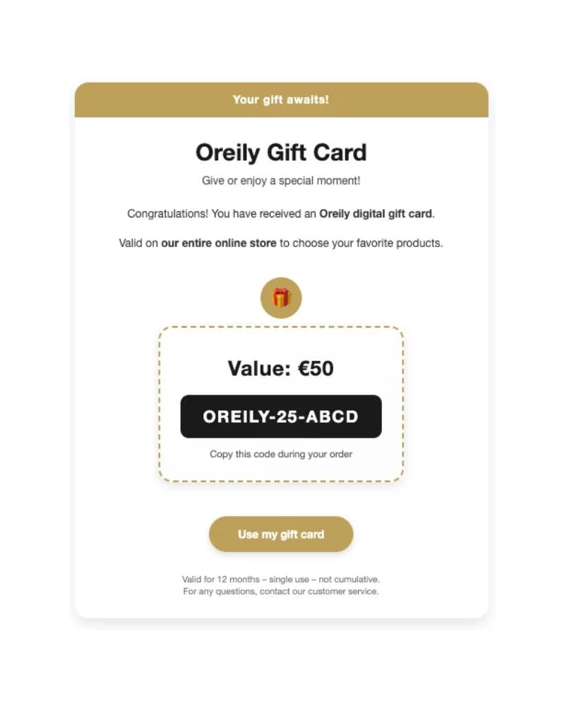 Oreily.be copy of Carta Regalo Digitale Oreily – 50 €