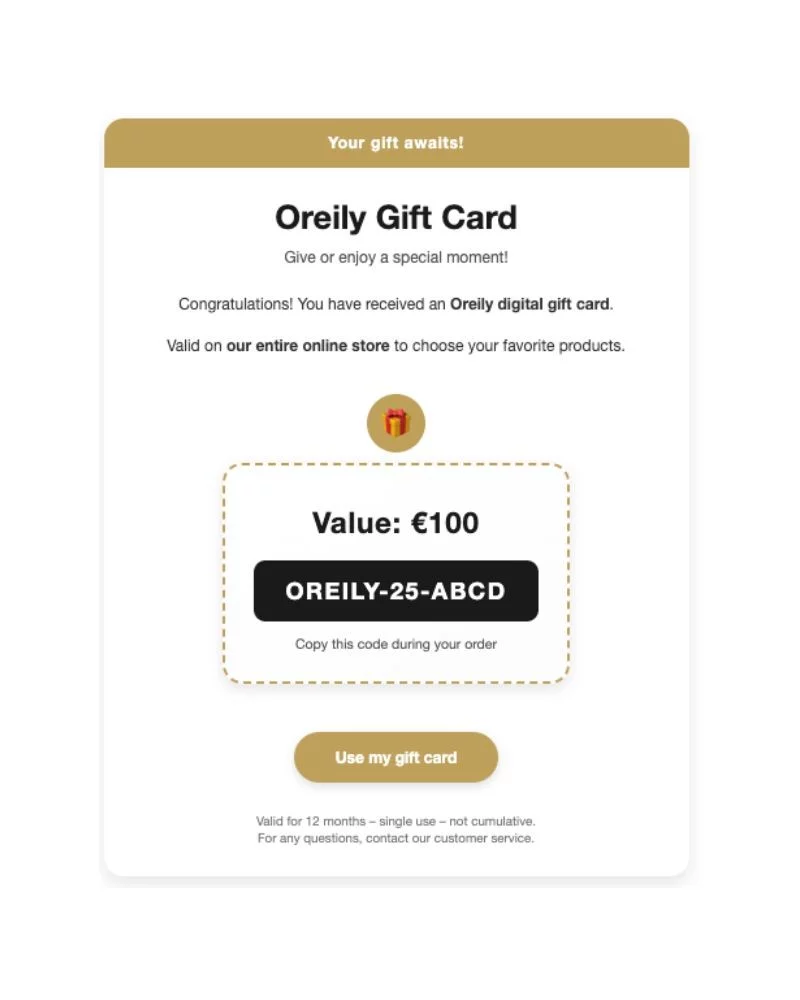 Oreily.be copy of Oreily Digitale Cadeaukaart – 100 €